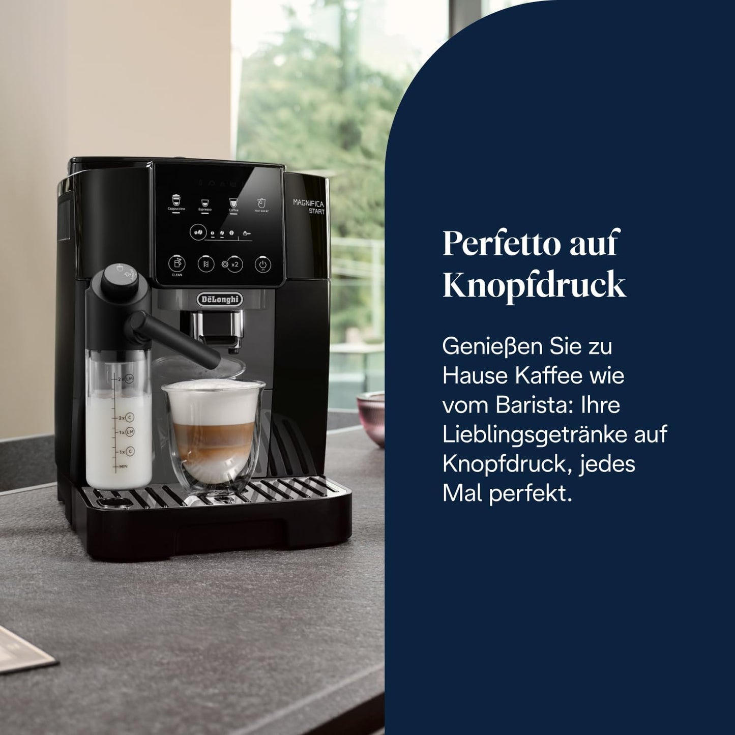 Magnifica Start ECAM222.60.BG: Perfekt Kaffeevollautomat mit integriertem LatteCrema-Milchaufschäumer, 4 Ein-Touch-Getränke, für Cappuccino, mit Soft-Touch-Bedienfeld,Schwarz-Grau
