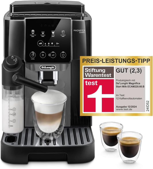 Magnifica Start ECAM222.60.BG: Perfekt Kaffeevollautomat mit integriertem LatteCrema-Milchaufschäumer, 4 Ein-Touch-Getränke, für Cappuccino, mit Soft-Touch-Bedienfeld,Schwarz-Grau